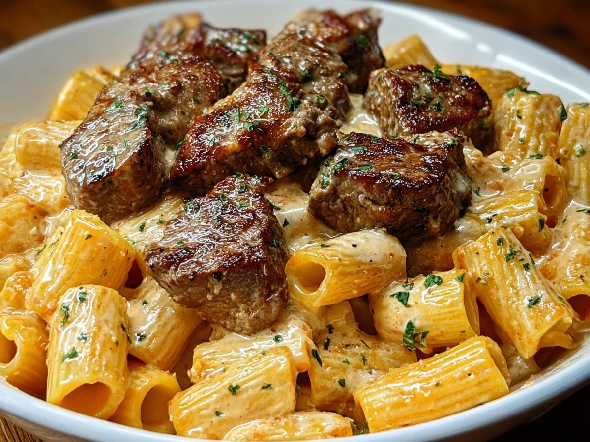 Cajun Steak Tips & Cheesy Rigatoni Parmesan Sauce - Image 2