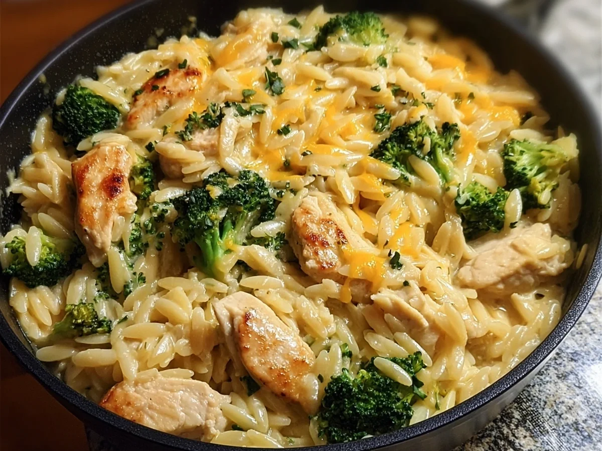 Cheesy Chicken Broccoli Orzo One-Pan Creamy Dinner - Image 2