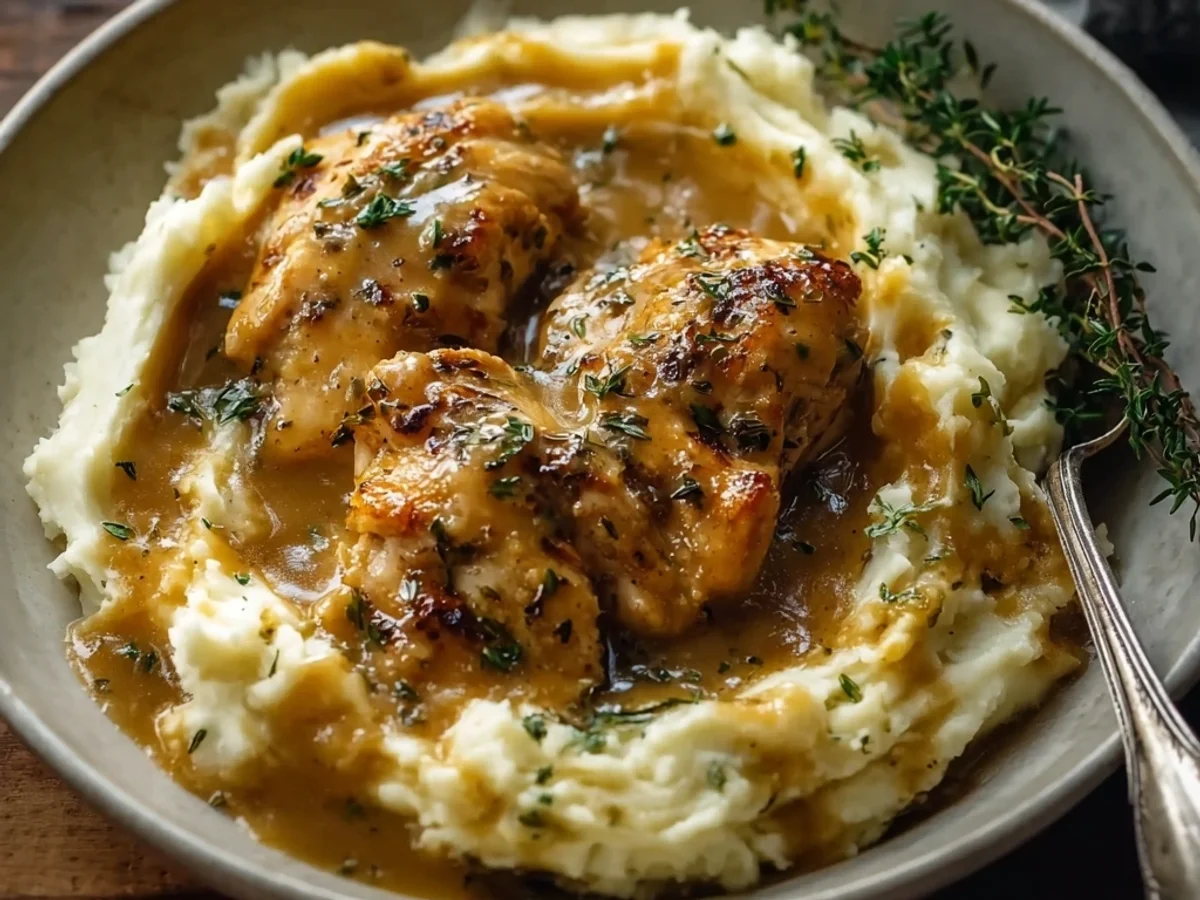 Chicken & Garlic Gravy with Cheesy Mashed Potatoes - Image 1