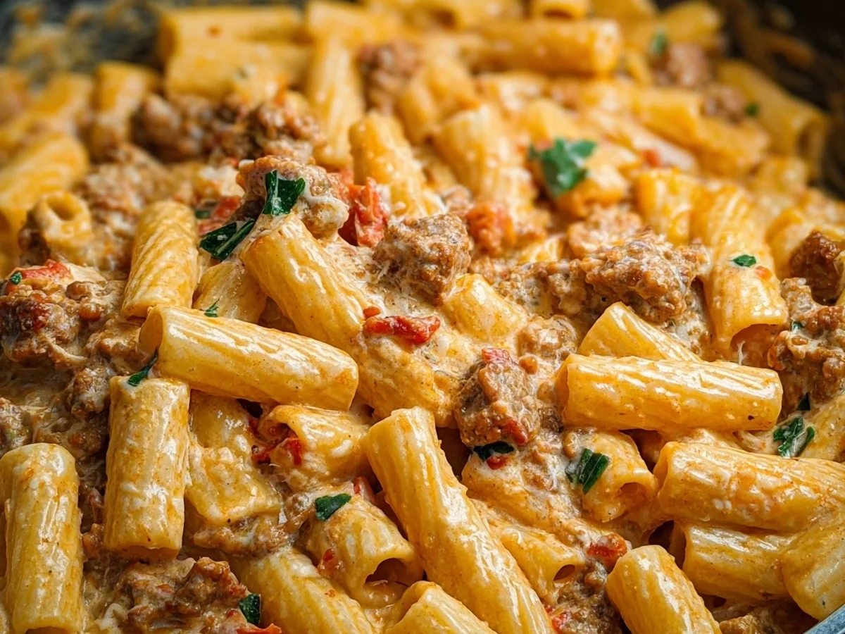Creamy Beef Sausage Rigatoni Pasta Recipe - Image 1