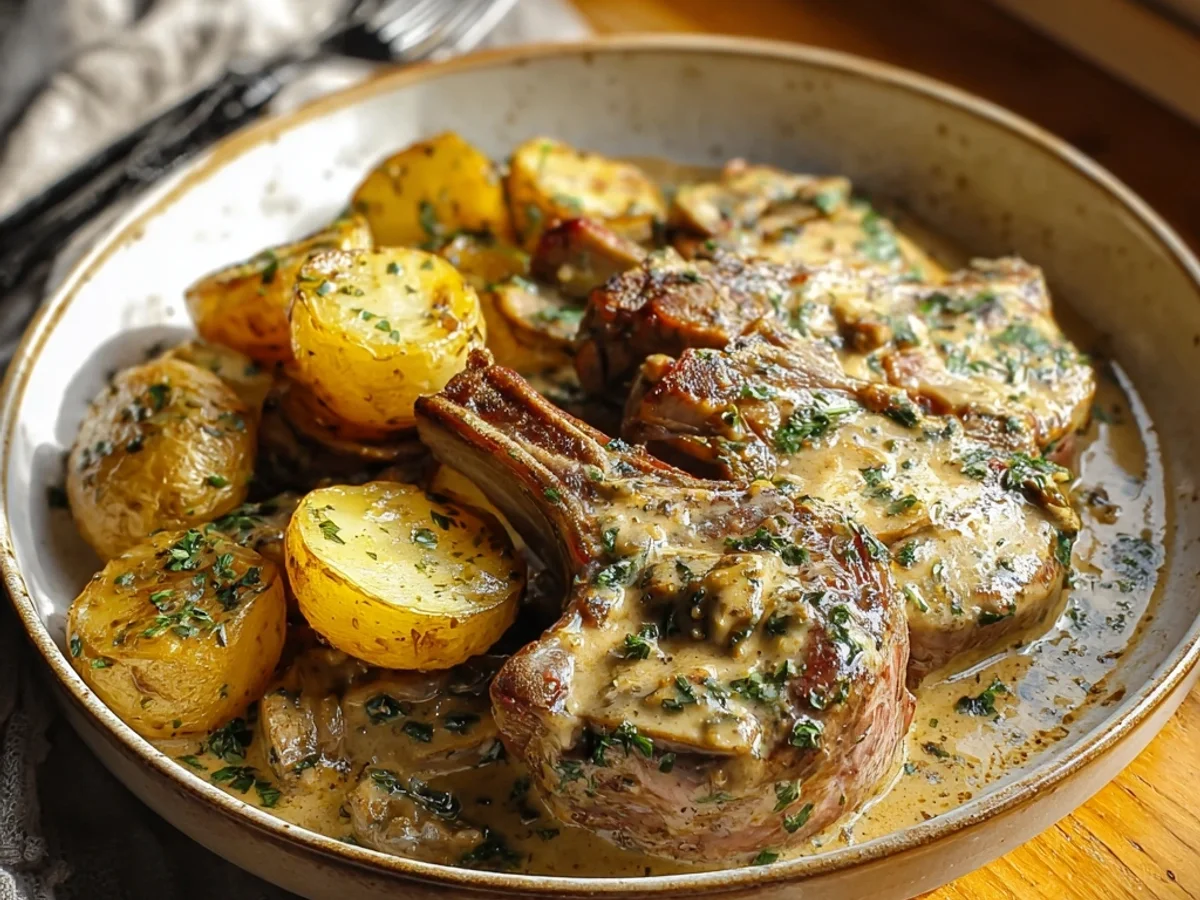 Creamy Garlic Lamb Chops with Potatoes: A Weeknight Treat - Image 1