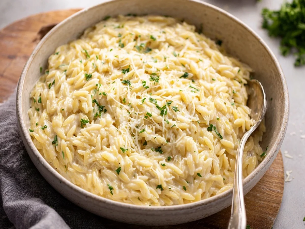 Creamy Garlic Parmesan Orzo Pasta: A Hearty Skillet Meal - Image 1