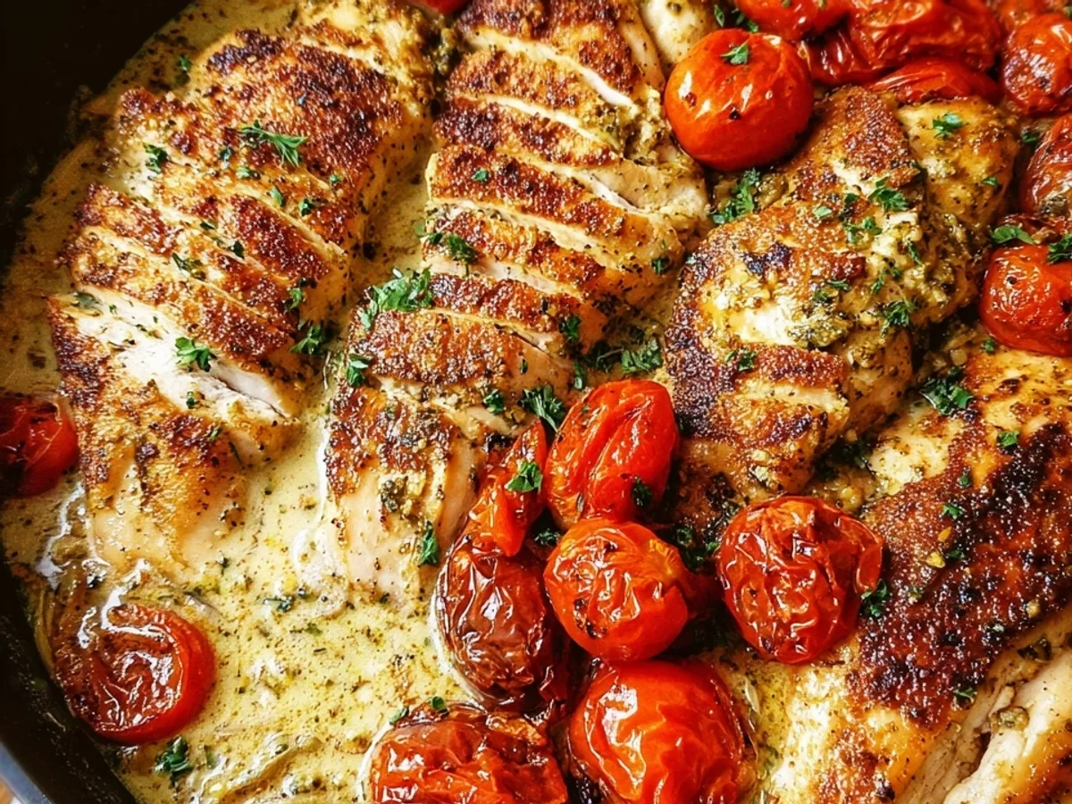 Creamy Pesto Chicken & Roasted Tomatoes Dinner - Image 1