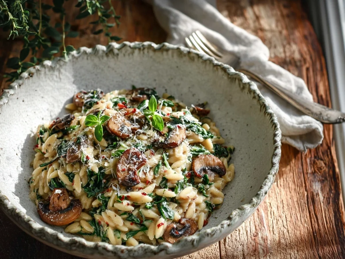 Creamy Spinach Mushroom Orzo: A Simple Skillet Meal - Image 2