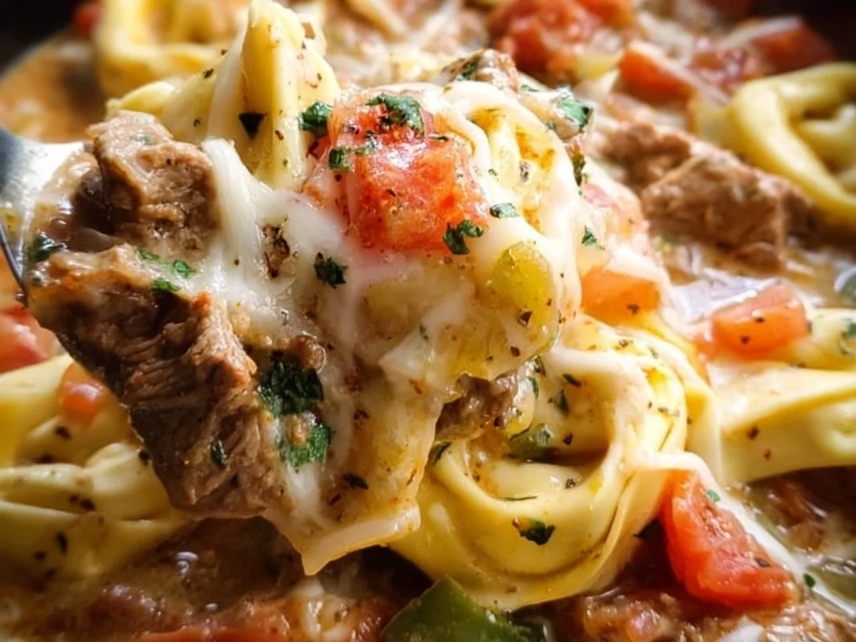 Crock Pot Cheesesteak Tortellini: Easy Slow Cooker Meal - Image 1