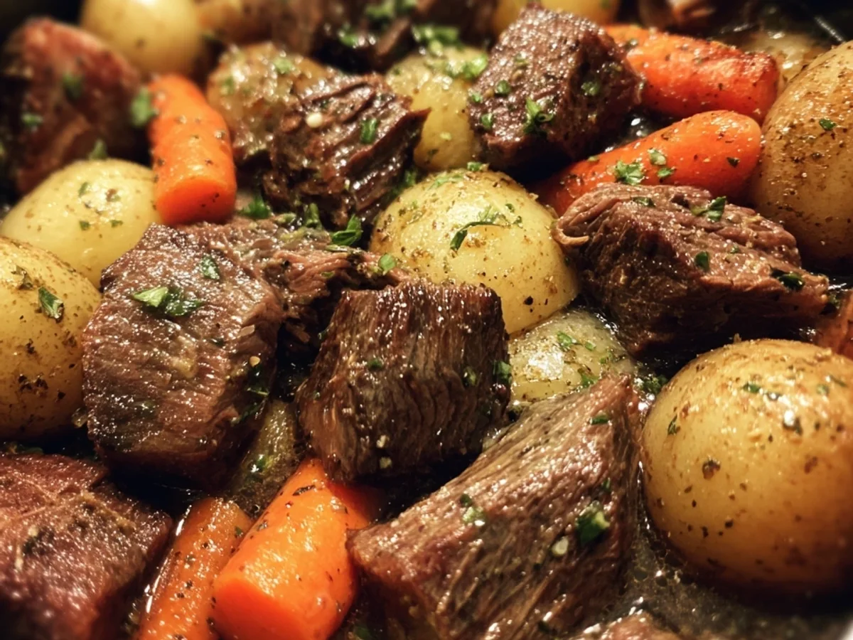 Crockpot Garlic Butter Beef Bites with Potatoes - Image 1