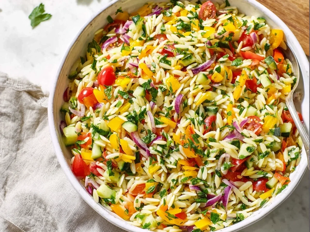 Fresh Rainbow Orzo Salad: A Zesty, Colorful Meal - Image 1