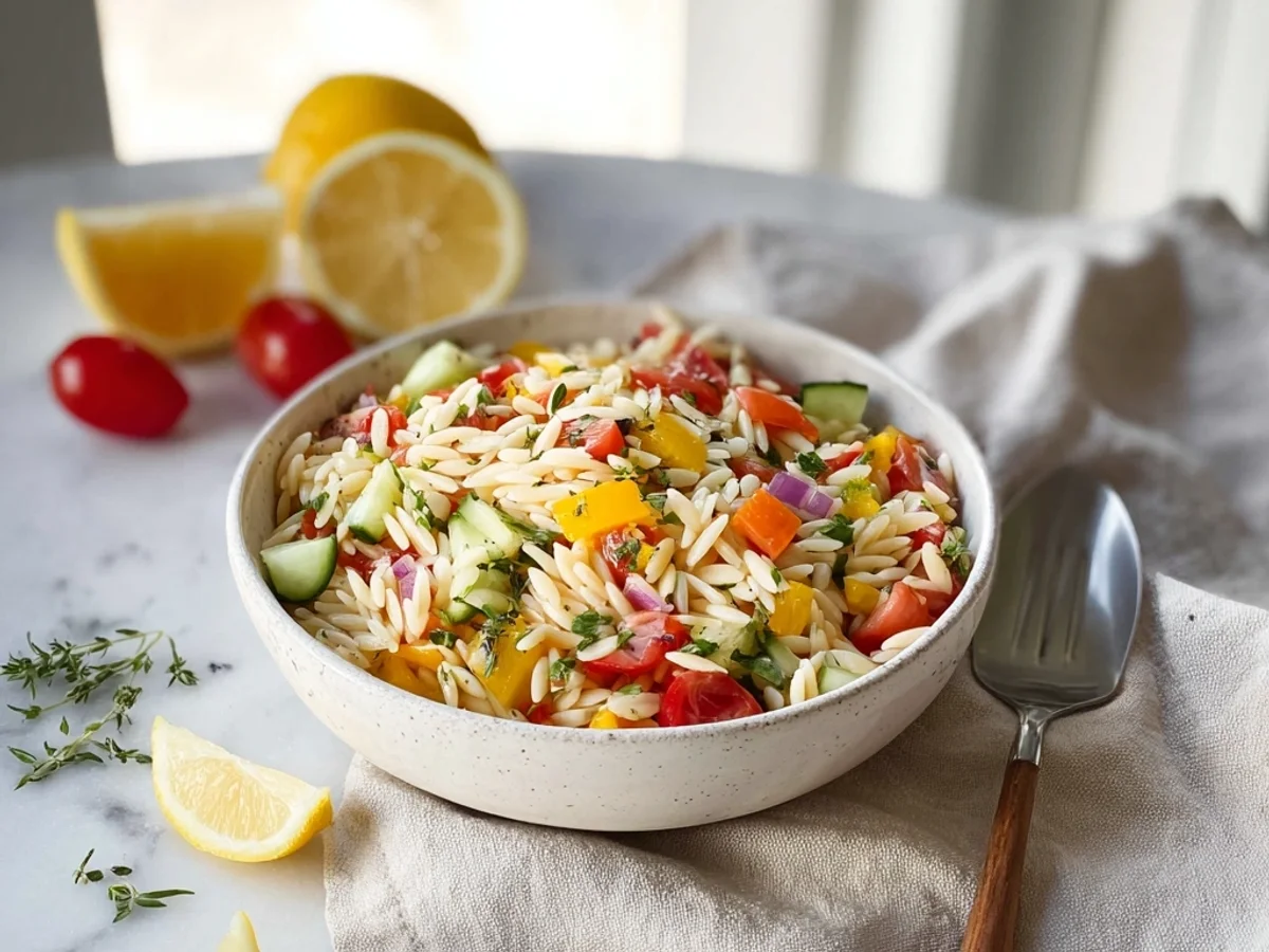 Fresh Rainbow Orzo Salad: A Zesty Summer Bowl - Image 1