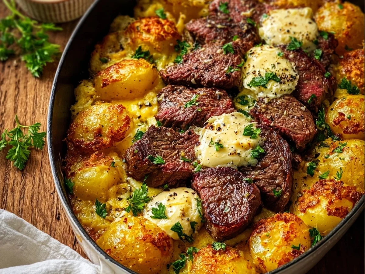 Garlic Butter Steak & Cheddar Potato Bake: A Hearty Meal - Image 2