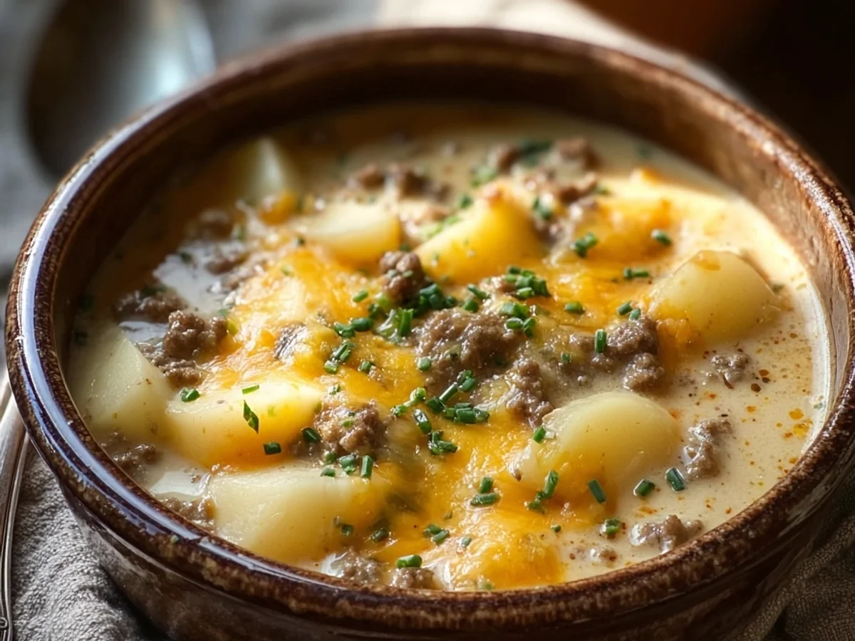 Hearty Cheesy Hamburger Potato Soup for Cold Nights - Image 1