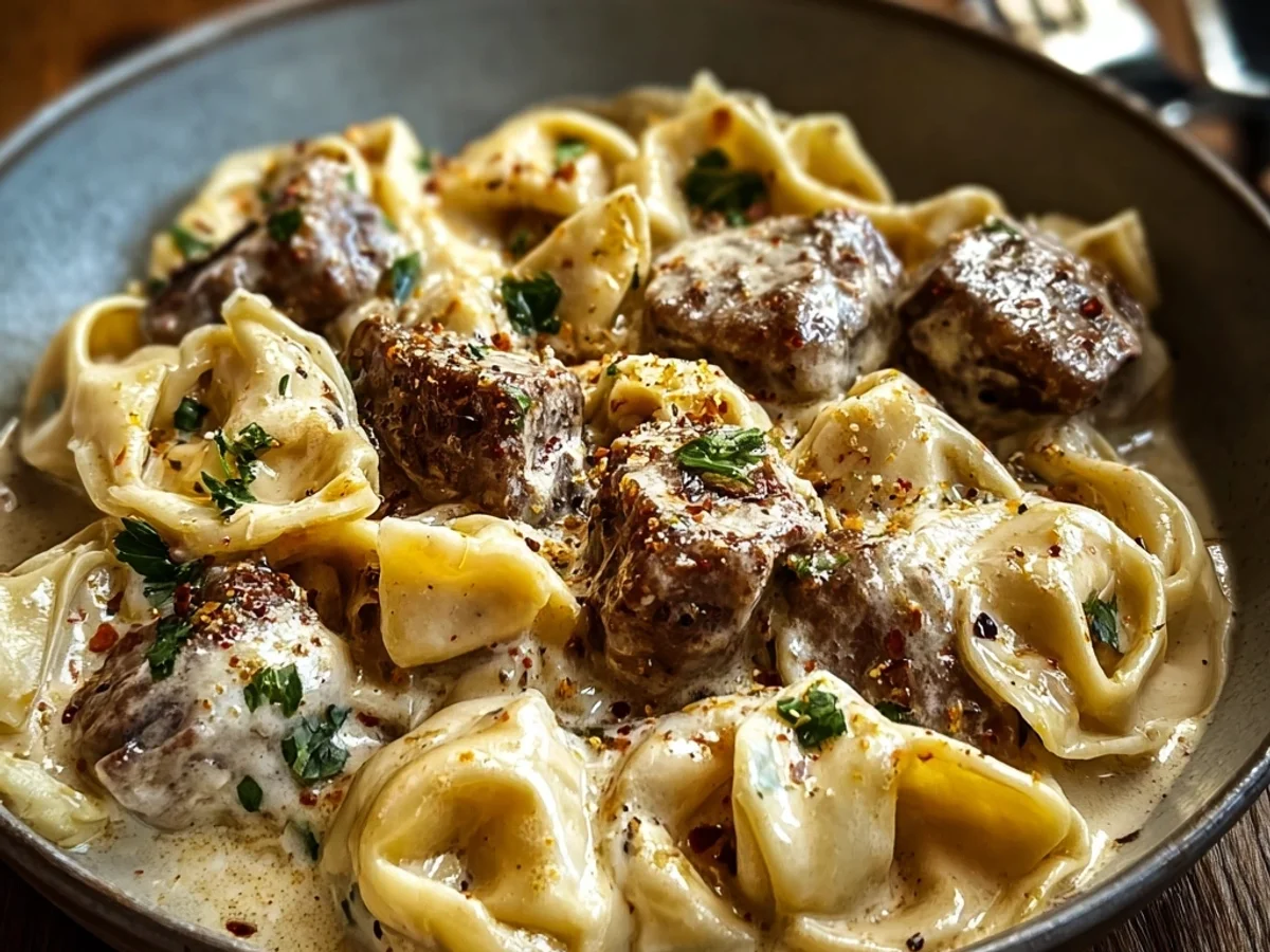 Hearty Cracked Garlic Steak Tortellini Dinner - Image 1