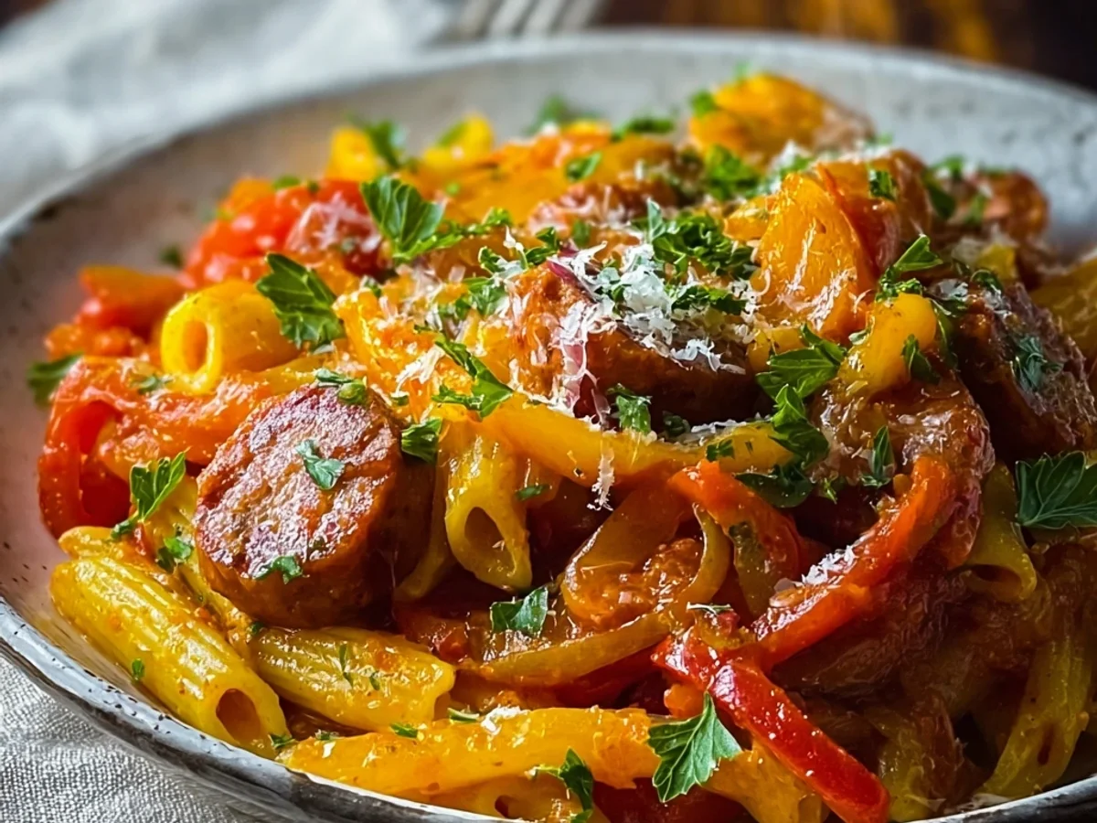 Hearty Sweet Pepper Beef Sausage Pasta Delight - Image 1