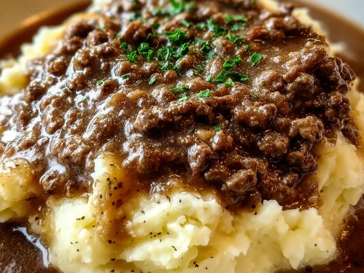 Homestyle Hamburger Gravy Over Mashed Potatoes - Image 1