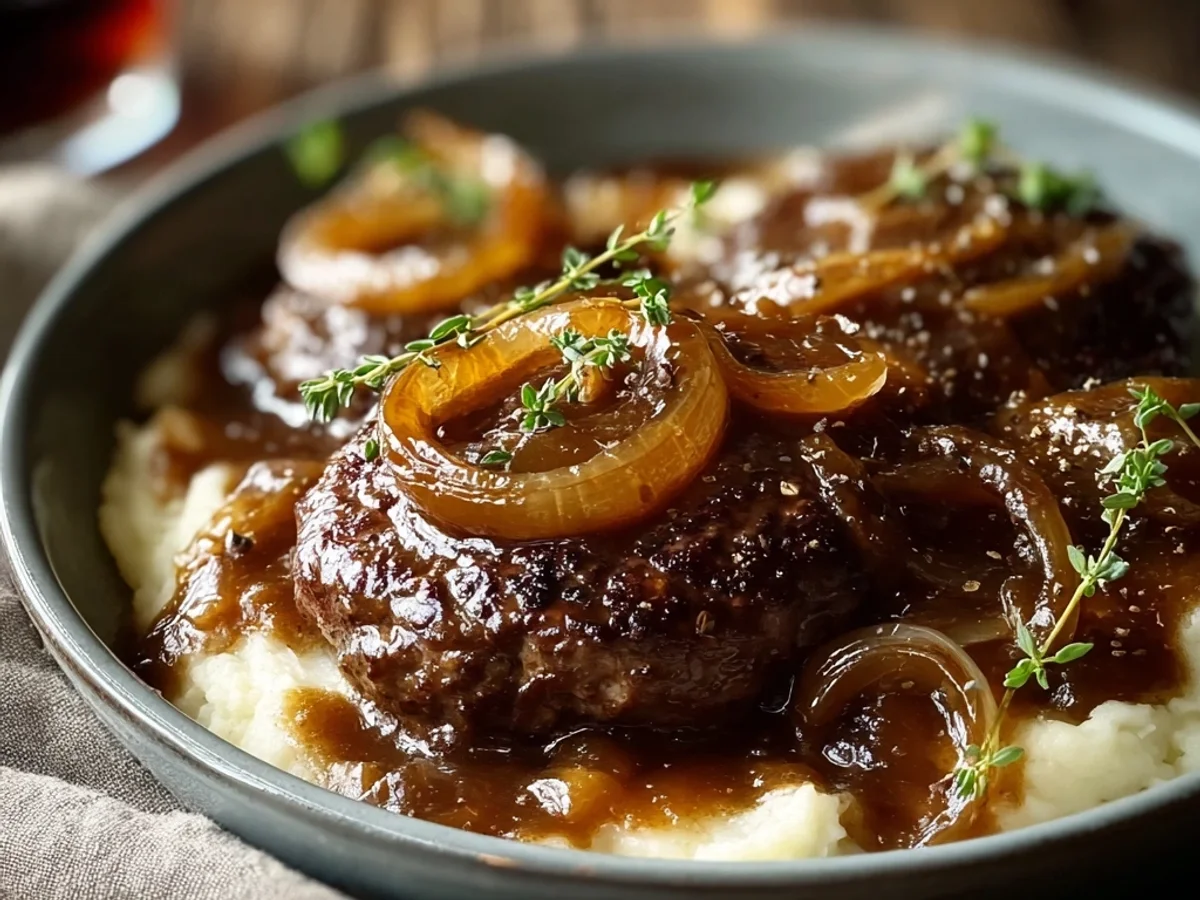 Homestyle Hamburger Steak with Onions and Gravy - Image 1