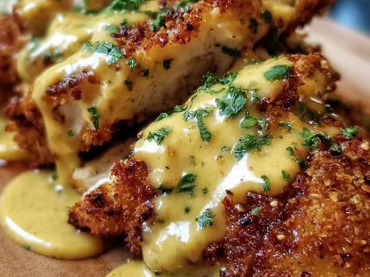 Pretzel Chicken with Tangy Mustard-Cheddar Sauce - Image 1