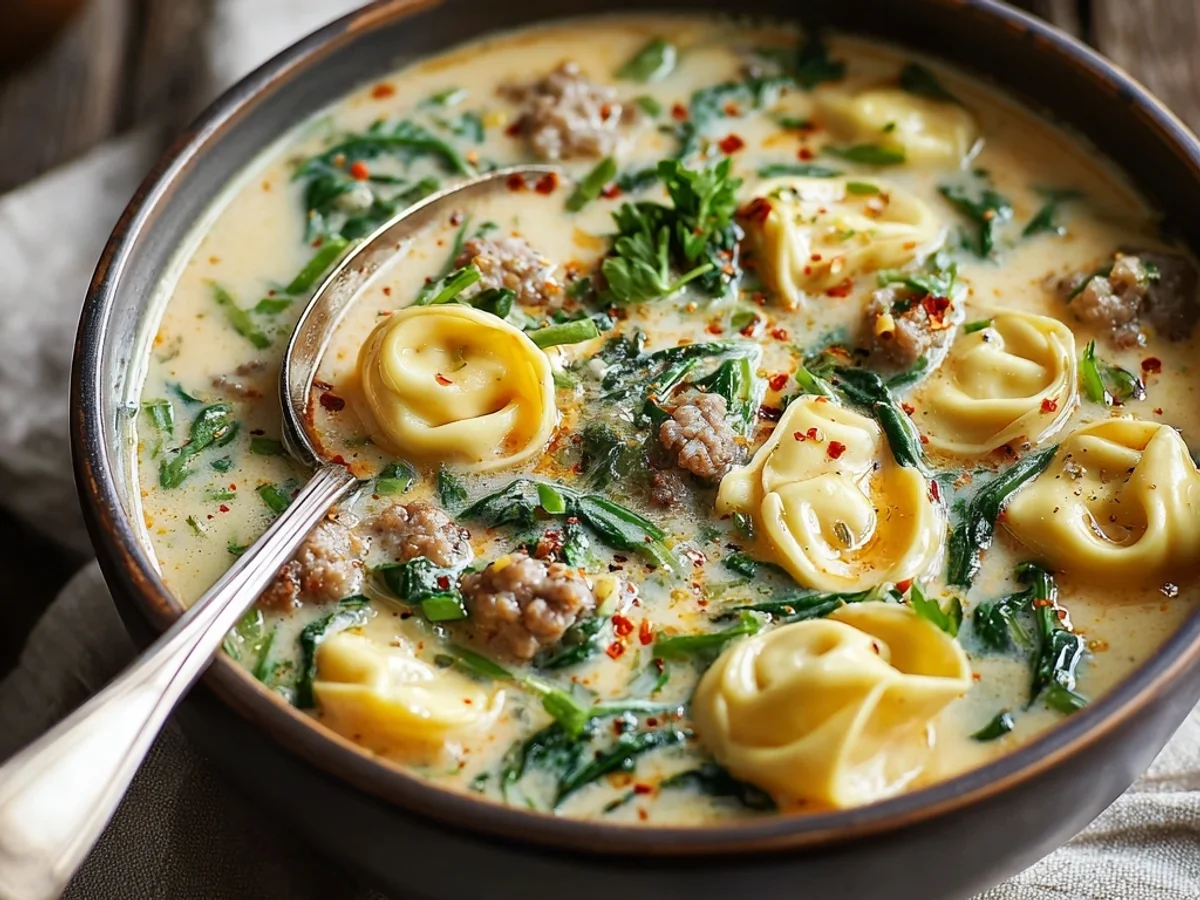 Slow Cooker Creamy Turkey Sausage Tortellini Soup - Image 1