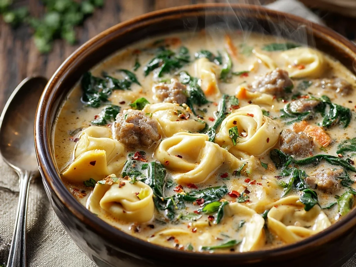 Slow Cooker Creamy Turkey Sausage Tortellini Soup - Image 2