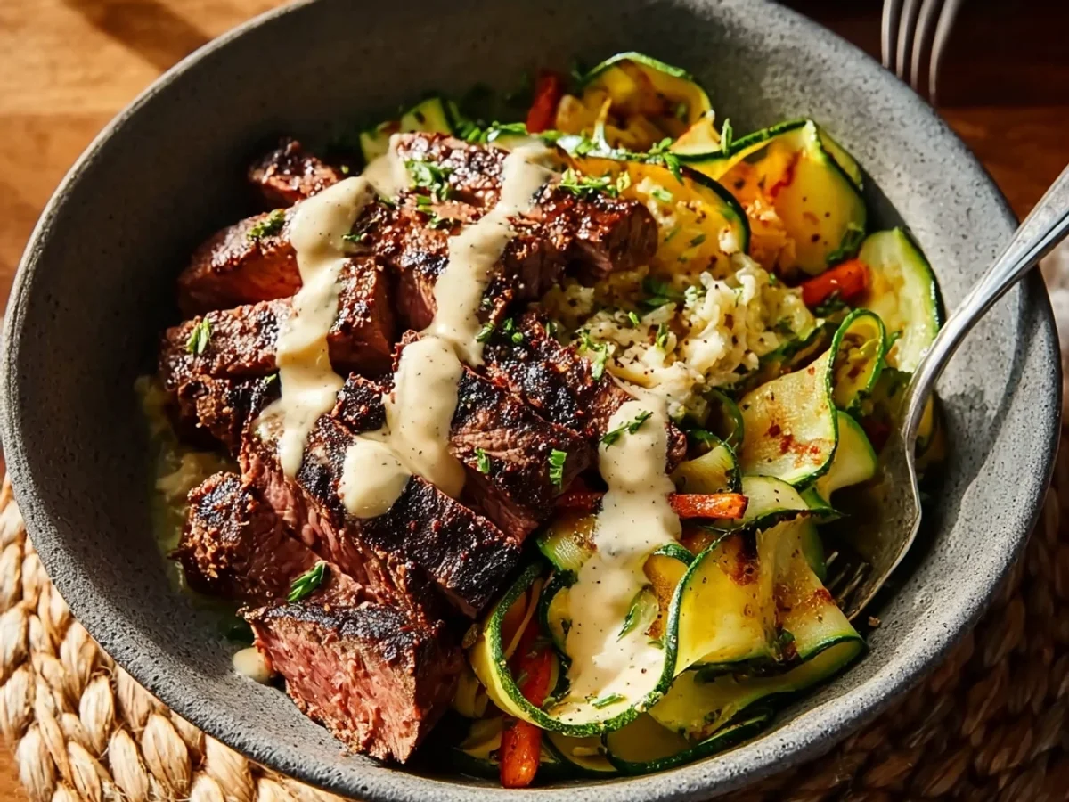 Smoky Grilled Steak Bowl with Zucchini & Creamy Sauce - Image 1