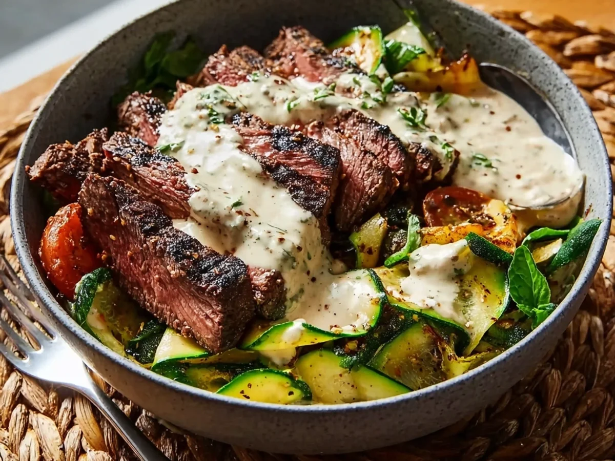 Smoky Grilled Steak Bowl with Zucchini & Creamy Sauce - Image 2