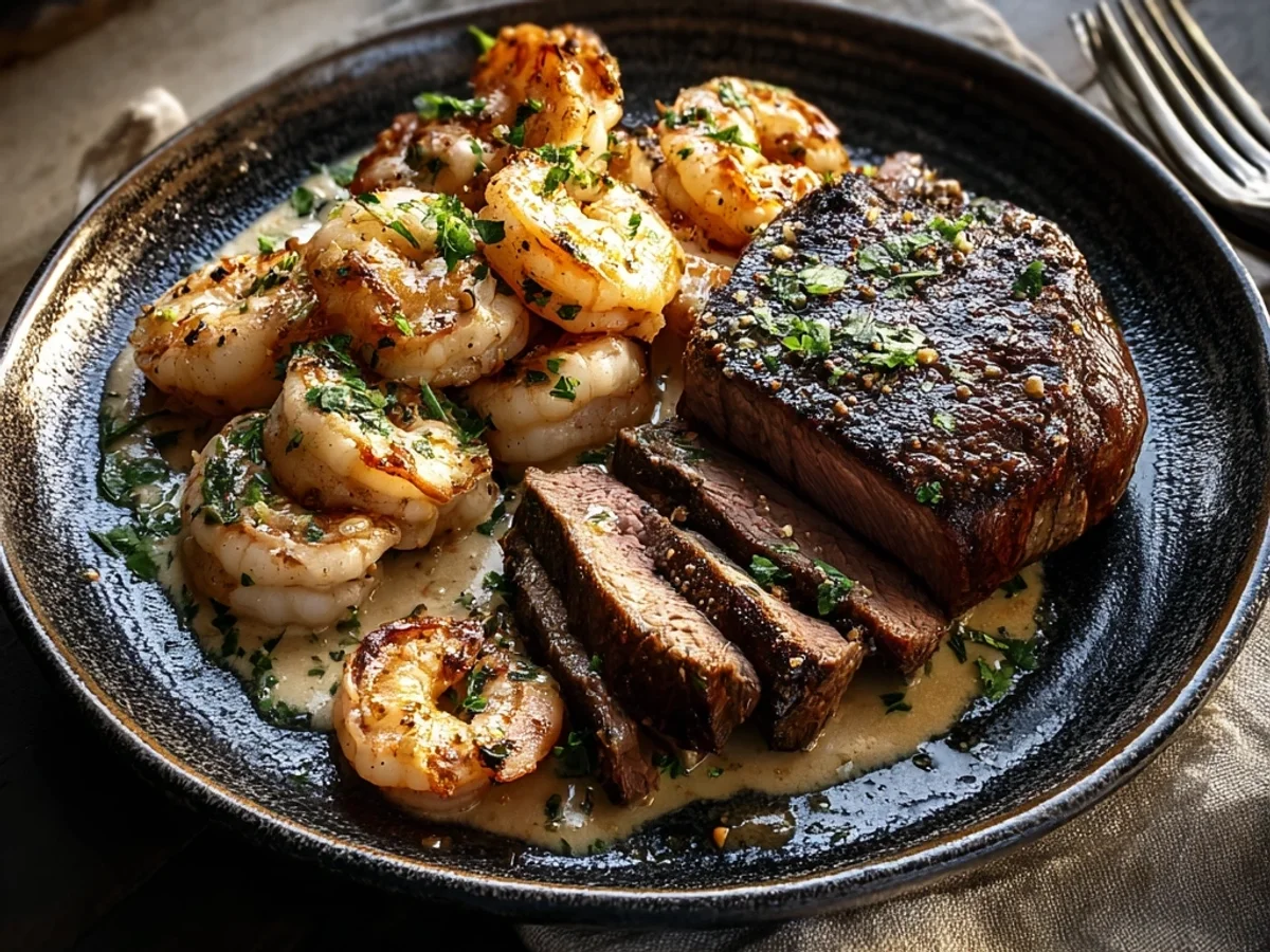 Steak and Creamy Garlic Shrimp: A Special Dinner - Image 1