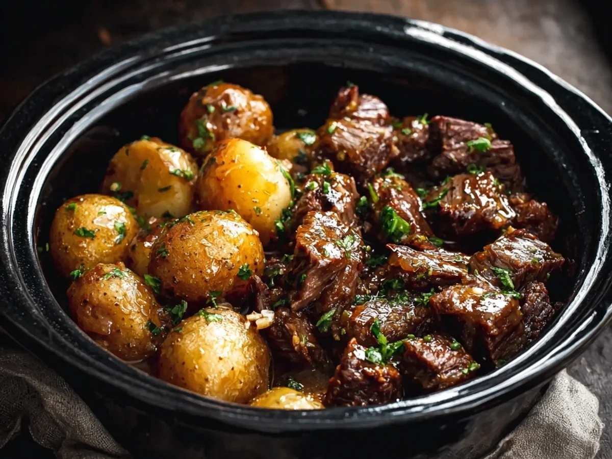 Tender Slow Cooker Garlic Butter Beef Bites with Potatoes - Image 2