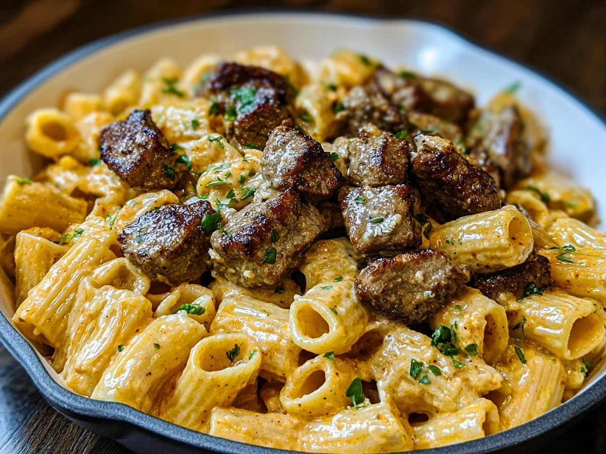 Cajun Steak Tips & Cheesy Rigatoni Parmesan Sauce - Featured Image