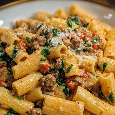 Creamy Beef Sausage Rigatoni Pasta Recipe