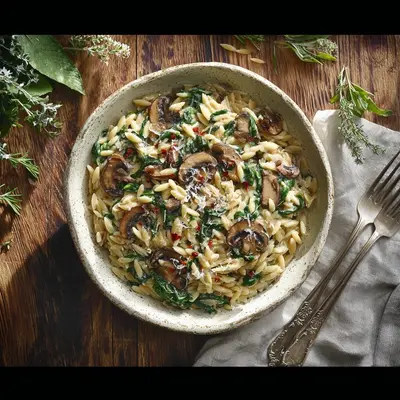 Creamy Spinach Mushroom Orzo: A Simple Skillet Meal