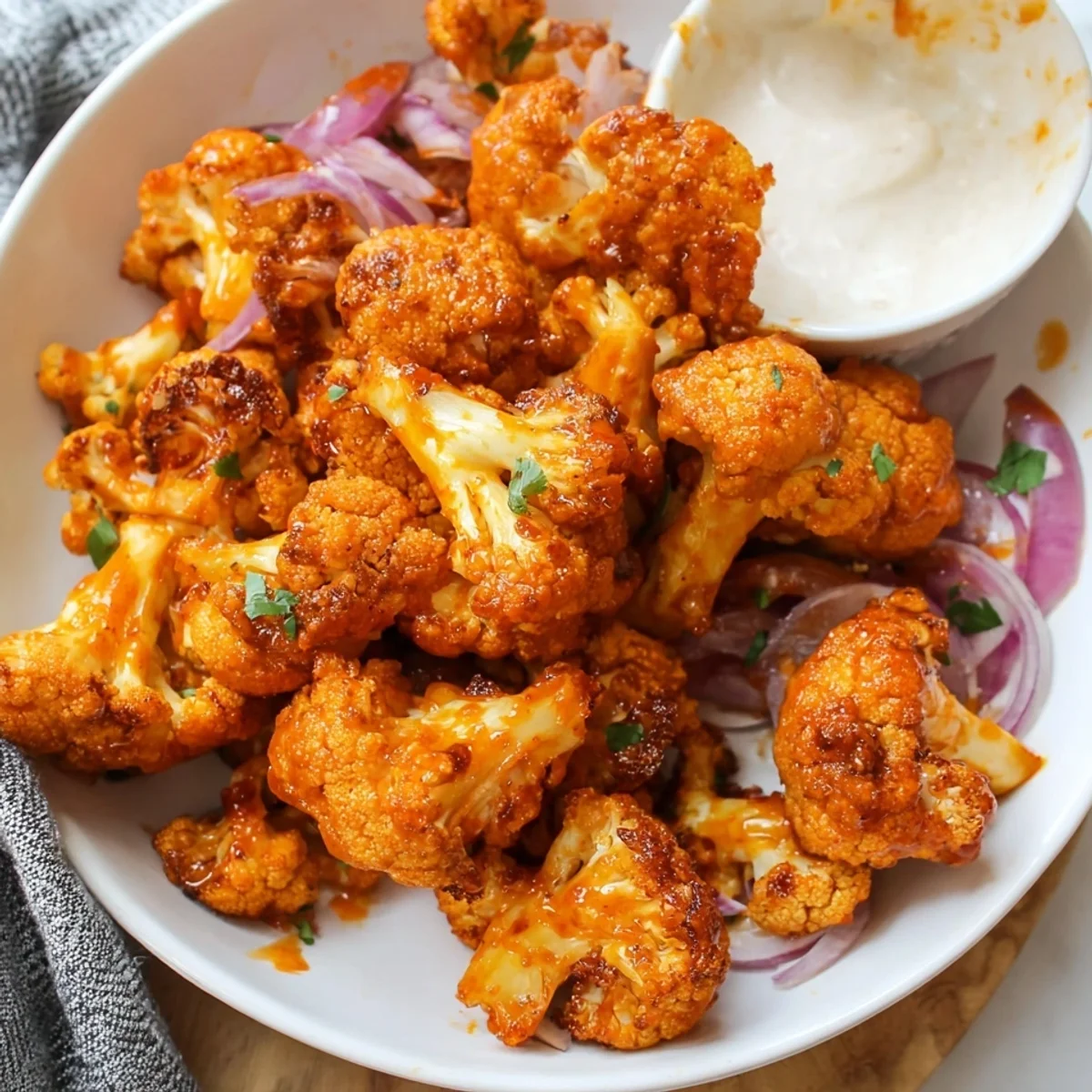 Crispy Air Fryer Cauliflower Wings with Honey Sriracha
