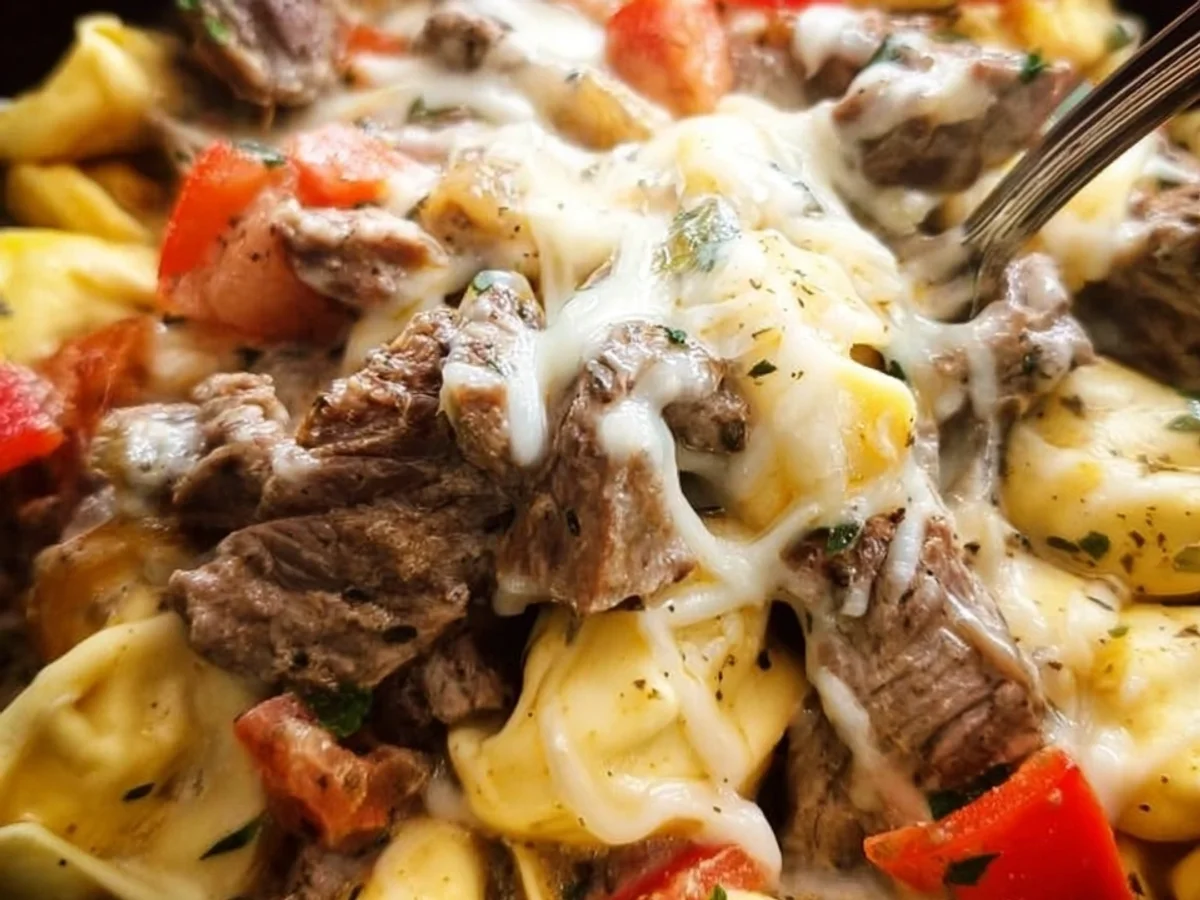Crock Pot Cheesesteak Tortellini: Easy Slow Cooker Meal - Featured Image