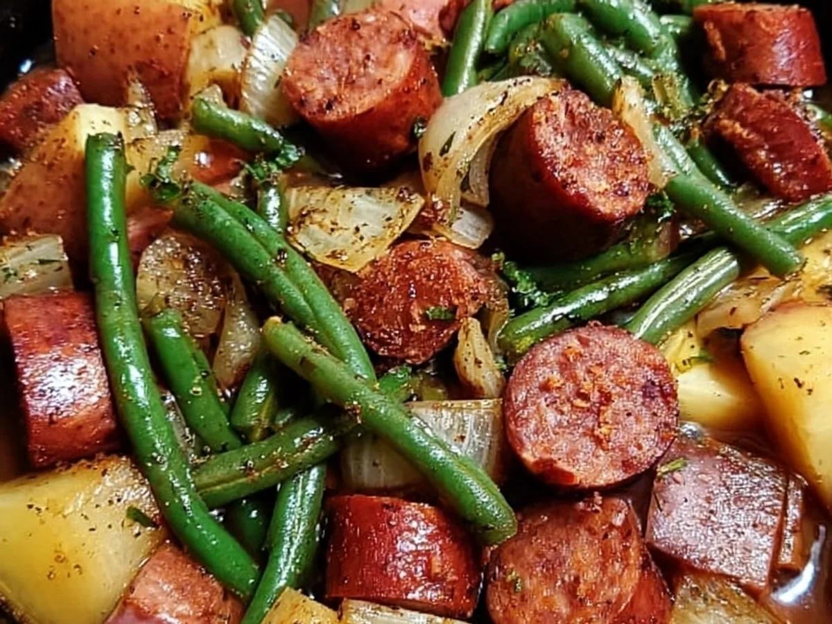 Crockpot Beef Kielbasa & Green Beans Dinner - Featured Image