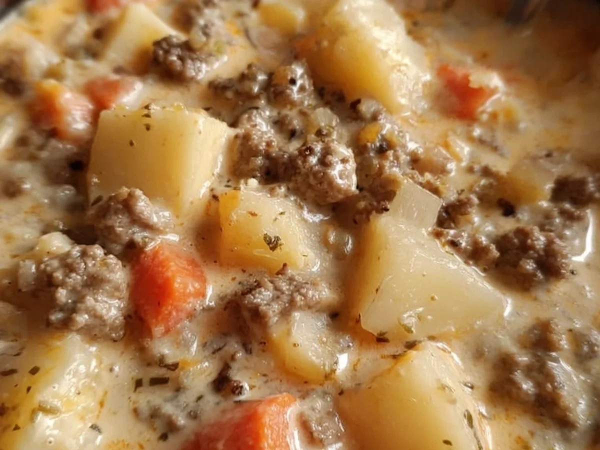 Crockpot Creamy Potato Hamburger Soup - Featured Image
