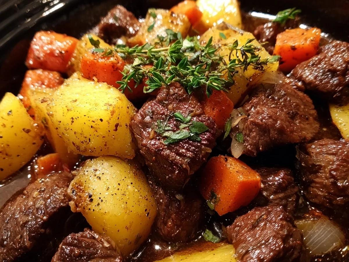 Crockpot Garlic Butter Beef Bites with Potatoes - Featured Image