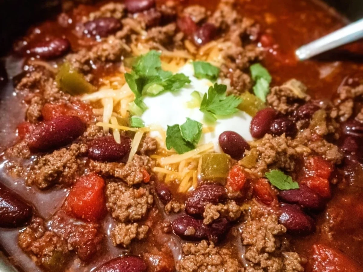 Easy Crockpot Ground Beef Chili with Beans - Featured Image