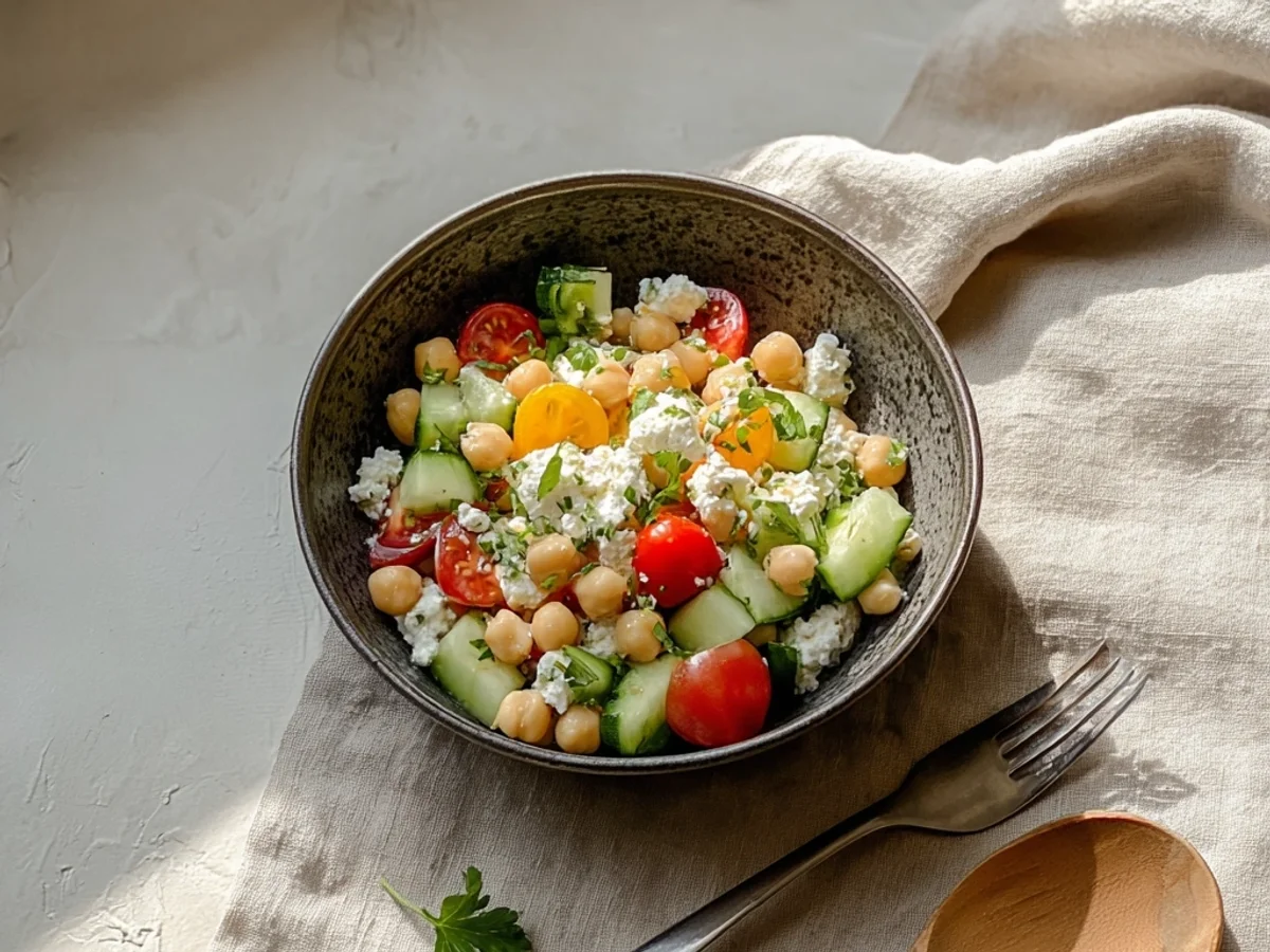 Fresh Cottage Cheese & Chickpeas Salad Recipe - Featured Image