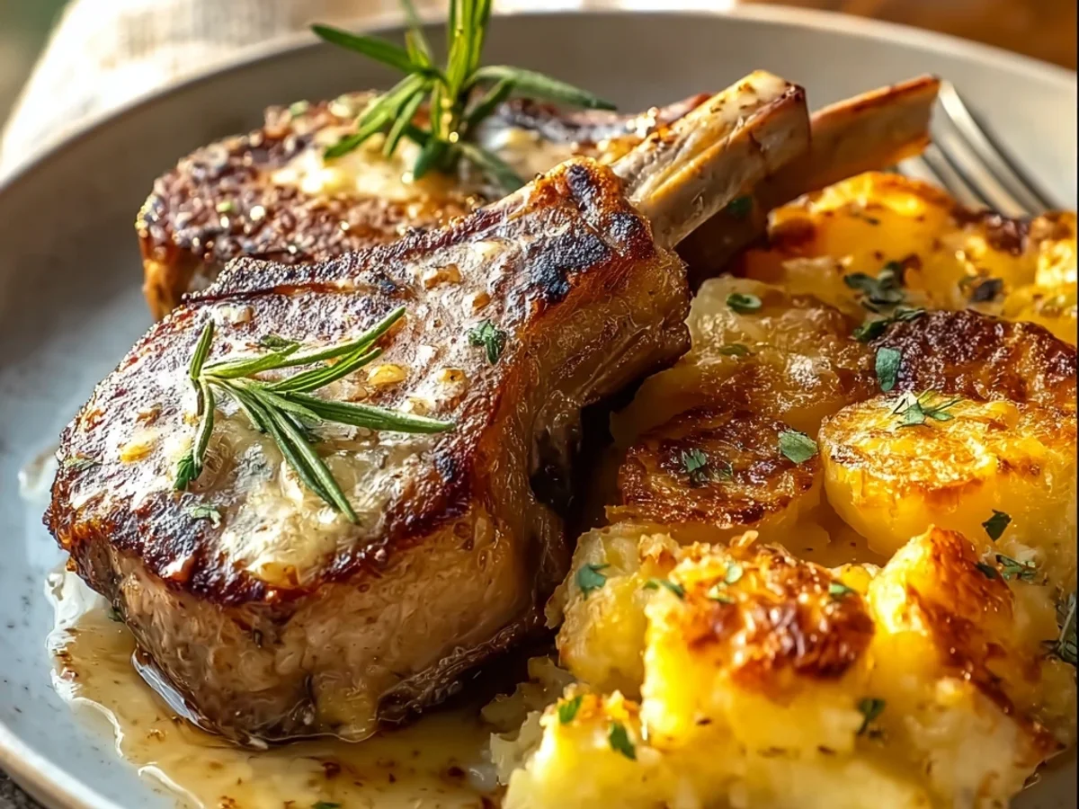 Garlic Butter Lamb Chops & Cheesy Potato Bake - Featured Image