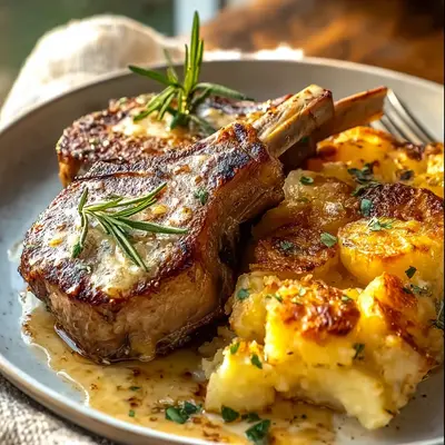 Garlic Butter Lamb Chops & Cheesy Potato Bake