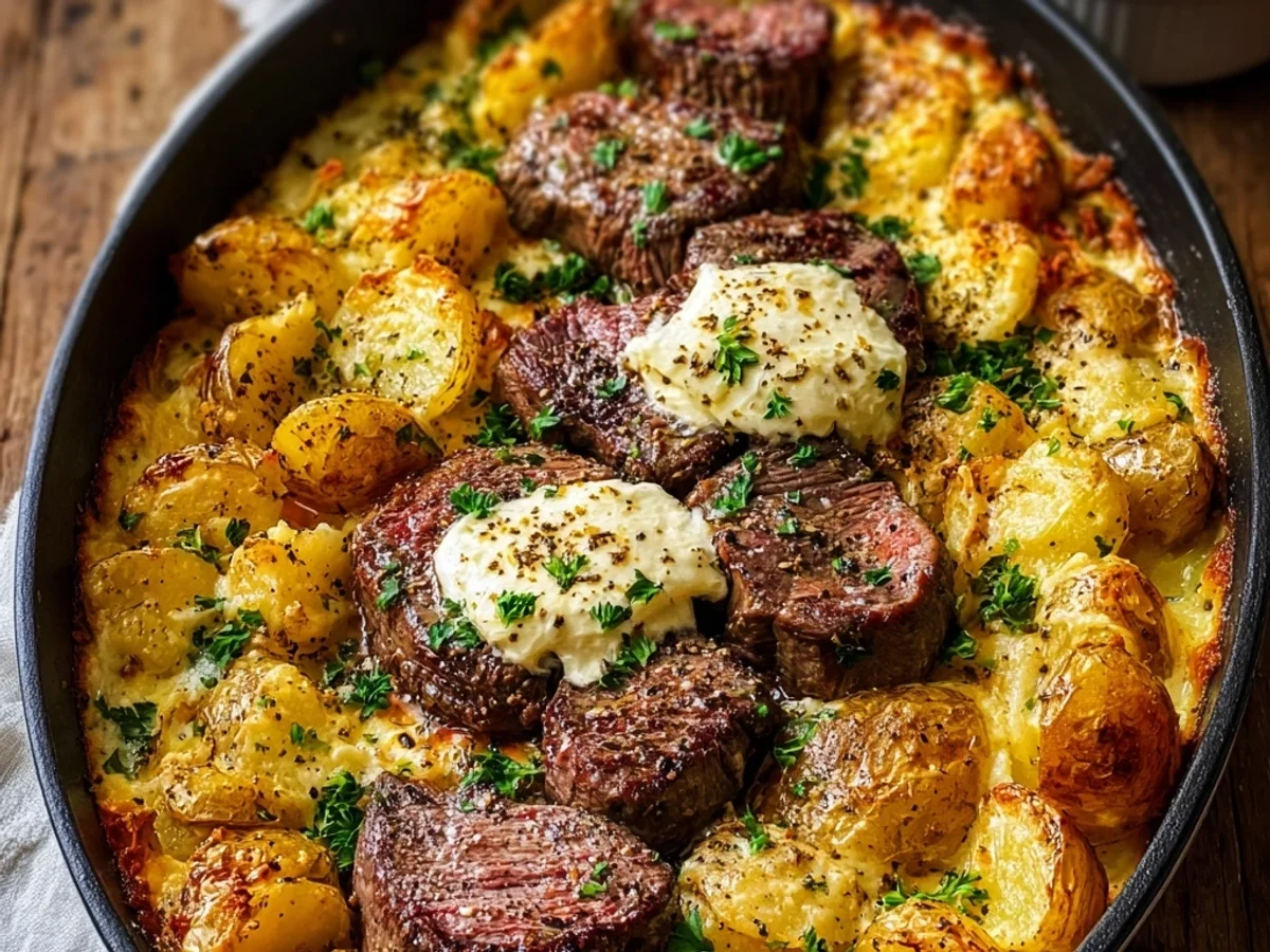 Garlic Butter Steak & Cheddar Potato Bake: A Hearty Meal - Featured Image