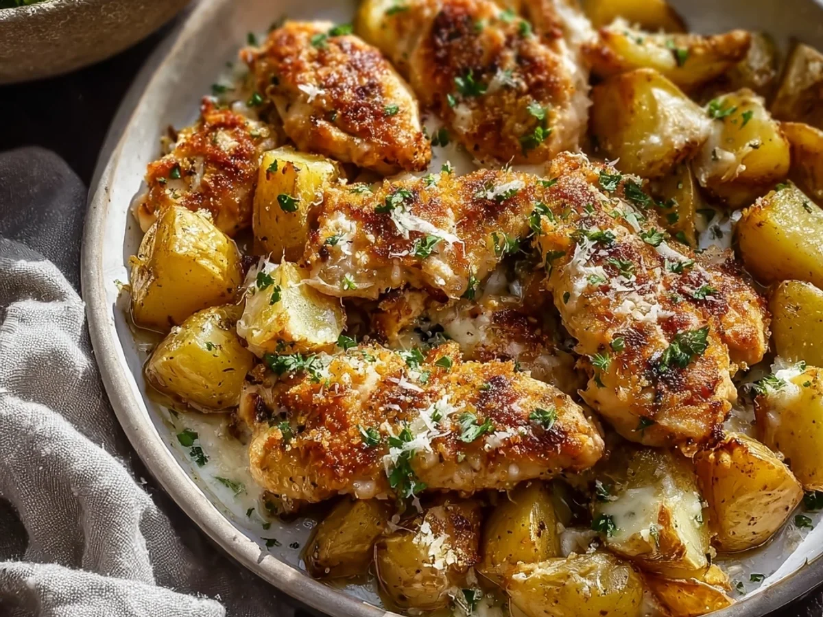Garlic Parmesan Chicken and Potatoes Sheet Pan Recipe - Featured Image