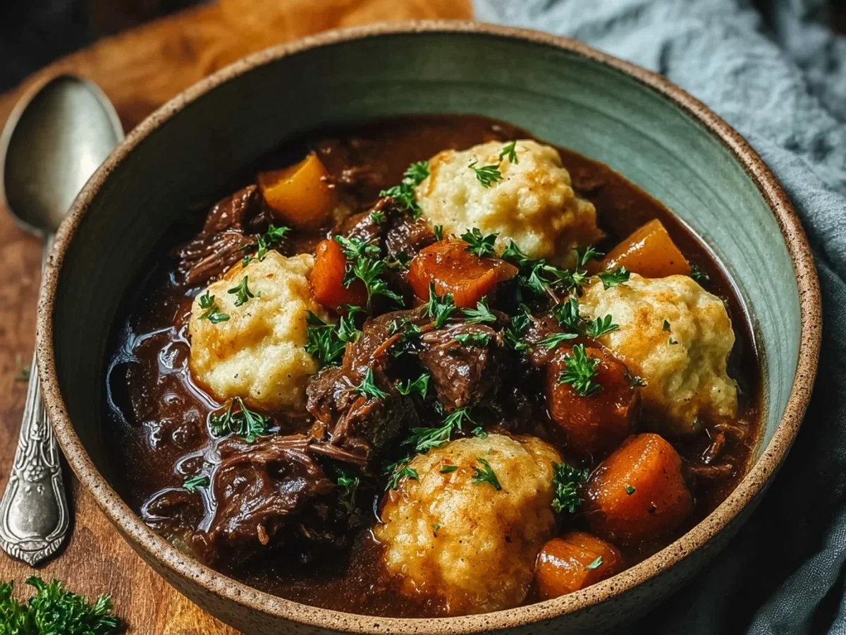 Hearty Beef Stew & Fluffy Dumplings Recipe - Featured Image