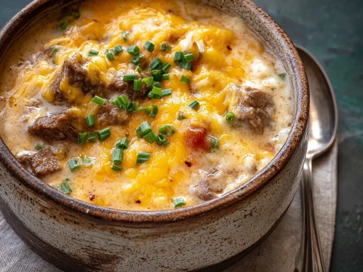 Hearty Cheesy Beef Soup: A Warm & Filling Dinner - Featured Image