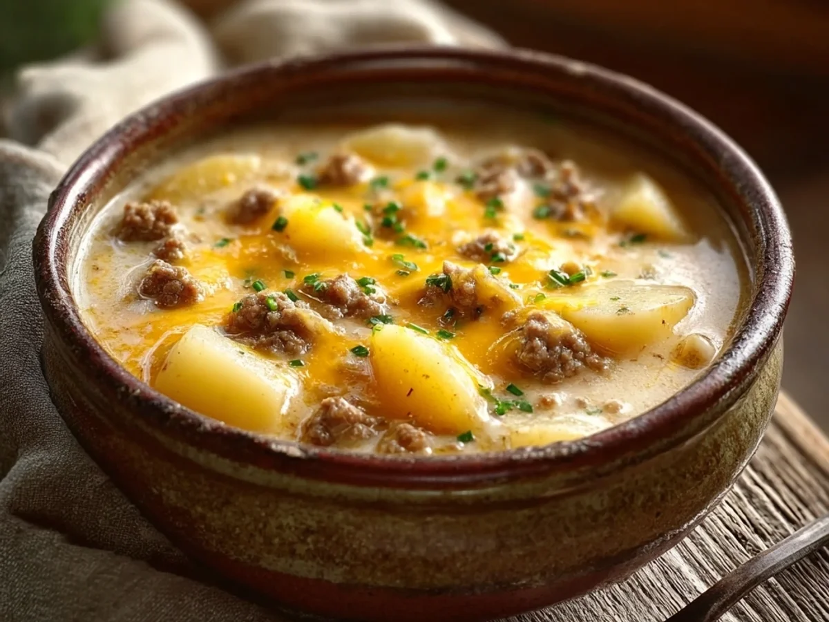 Hearty Cheesy Hamburger Potato Soup for Cold Nights - Featured Image