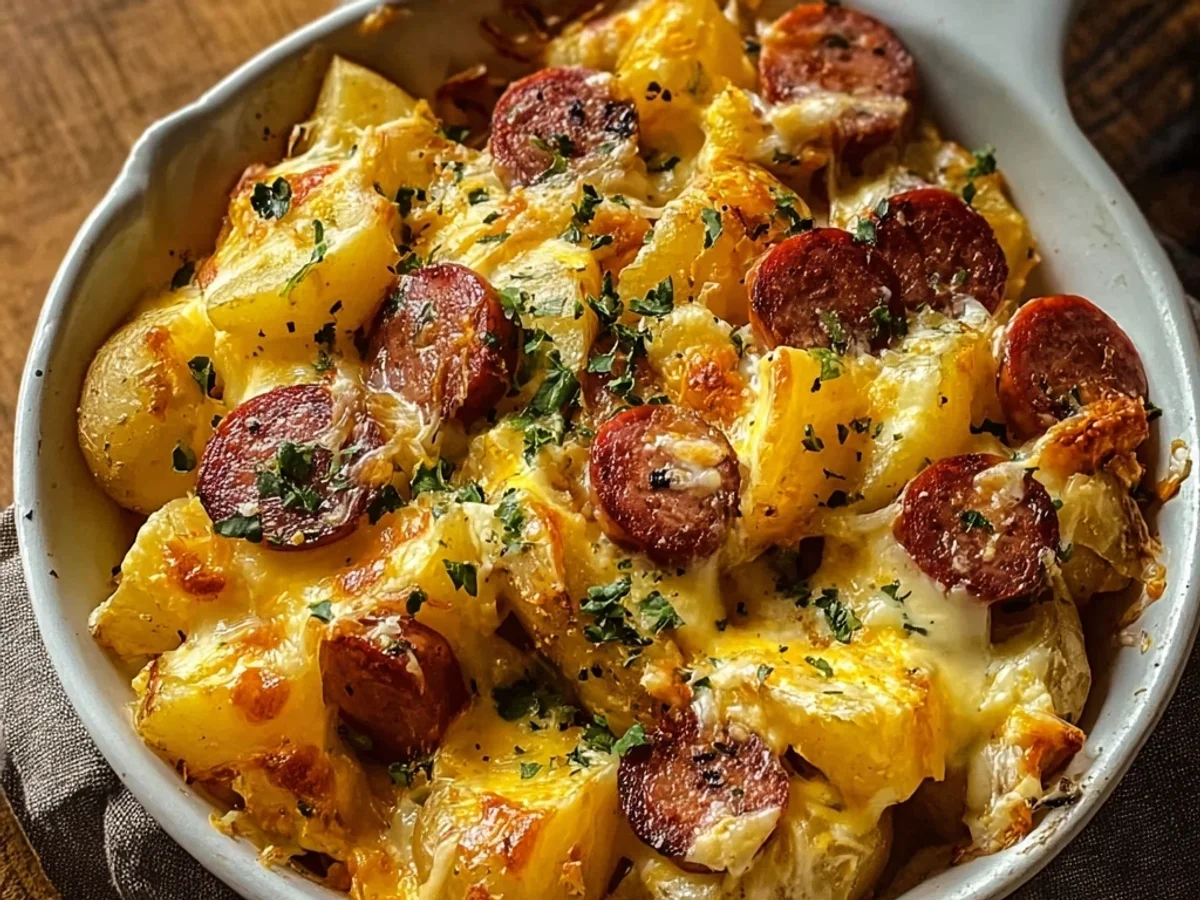 Hearty Cheesy Ranch Potatoes with Smoked Beef Sausage - Featured Image