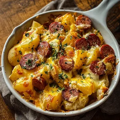 Hearty Cheesy Ranch Potatoes with Smoked Beef Sausage