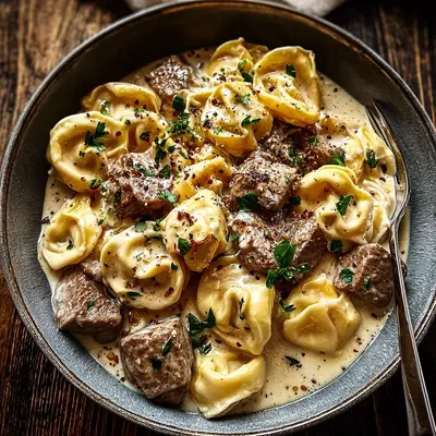 Hearty Cracked Garlic Steak Tortellini Dinner