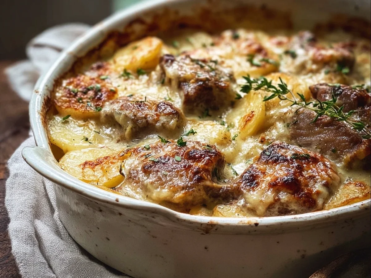 Hearty Smothered Lamb Chop Scalloped Potato Casserole - Featured Image