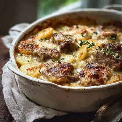 Hearty Smothered Lamb Chop Scalloped Potato Casserole