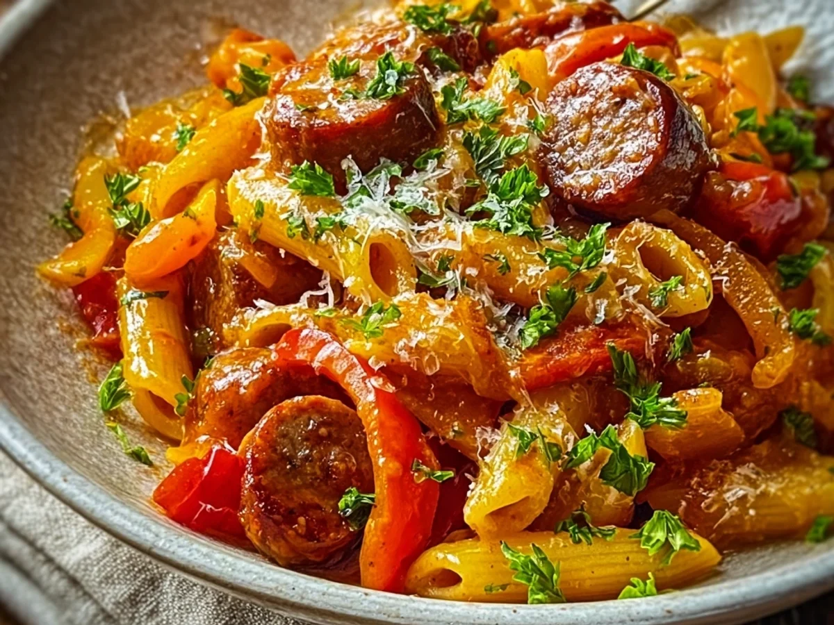 Hearty Sweet Pepper Beef Sausage Pasta Delight - Featured Image
