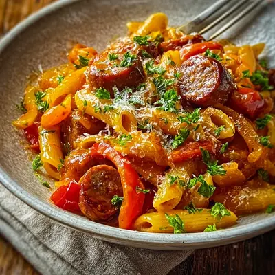 Hearty Sweet Pepper Beef Sausage Pasta Delight
