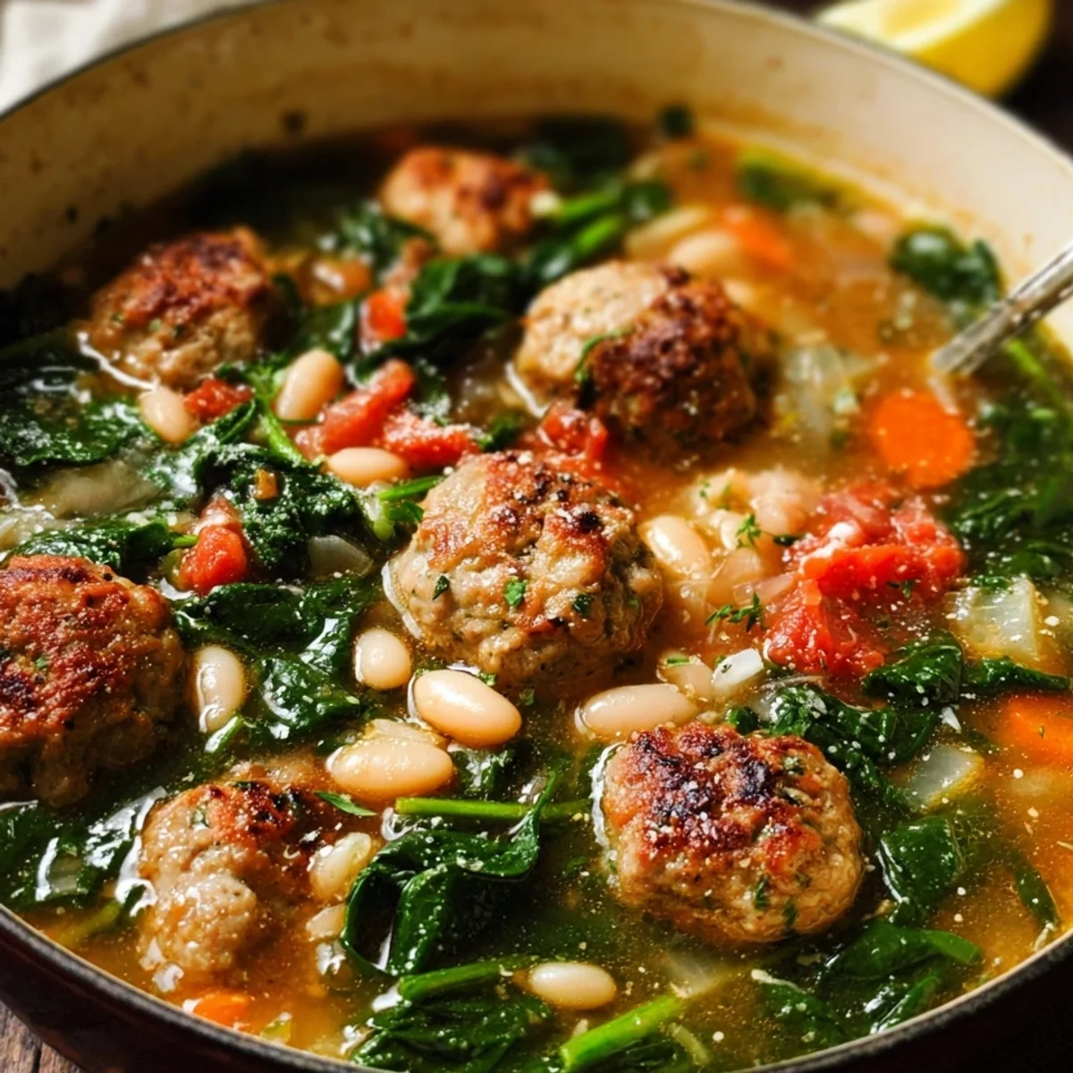 Hearty Tuscan White Bean Soup with Meatballs